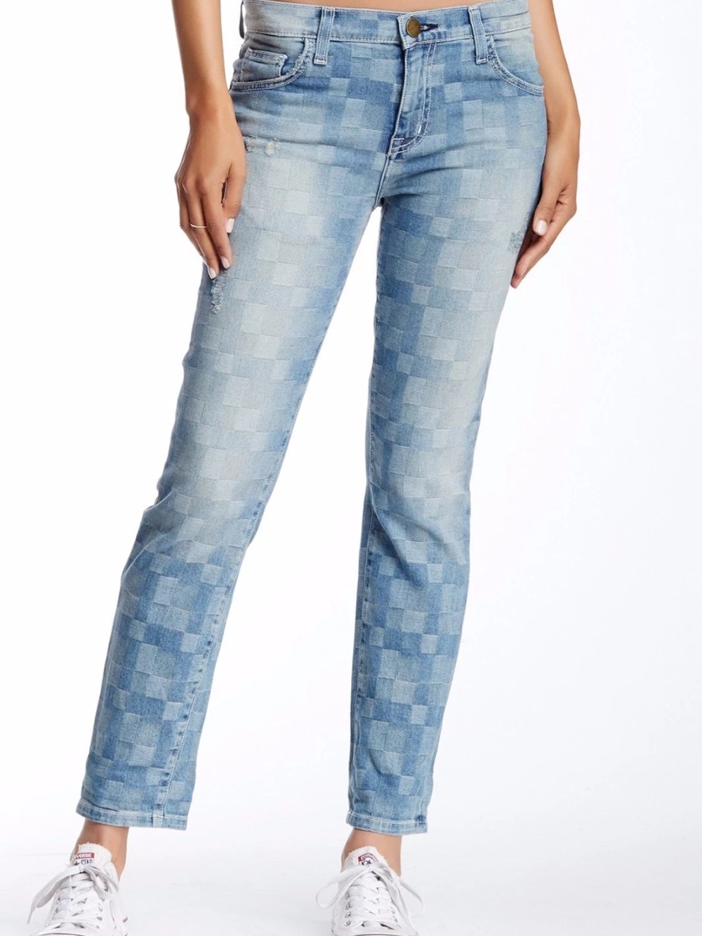 Current/Elliott The Flight Monterey Light Blue Checkerboard Straight Leg Jeans